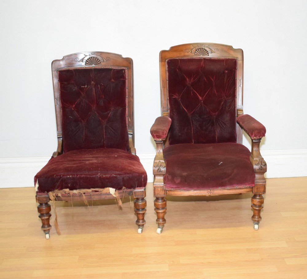 Antique Victorian Lady's & Gent's Chairs View II