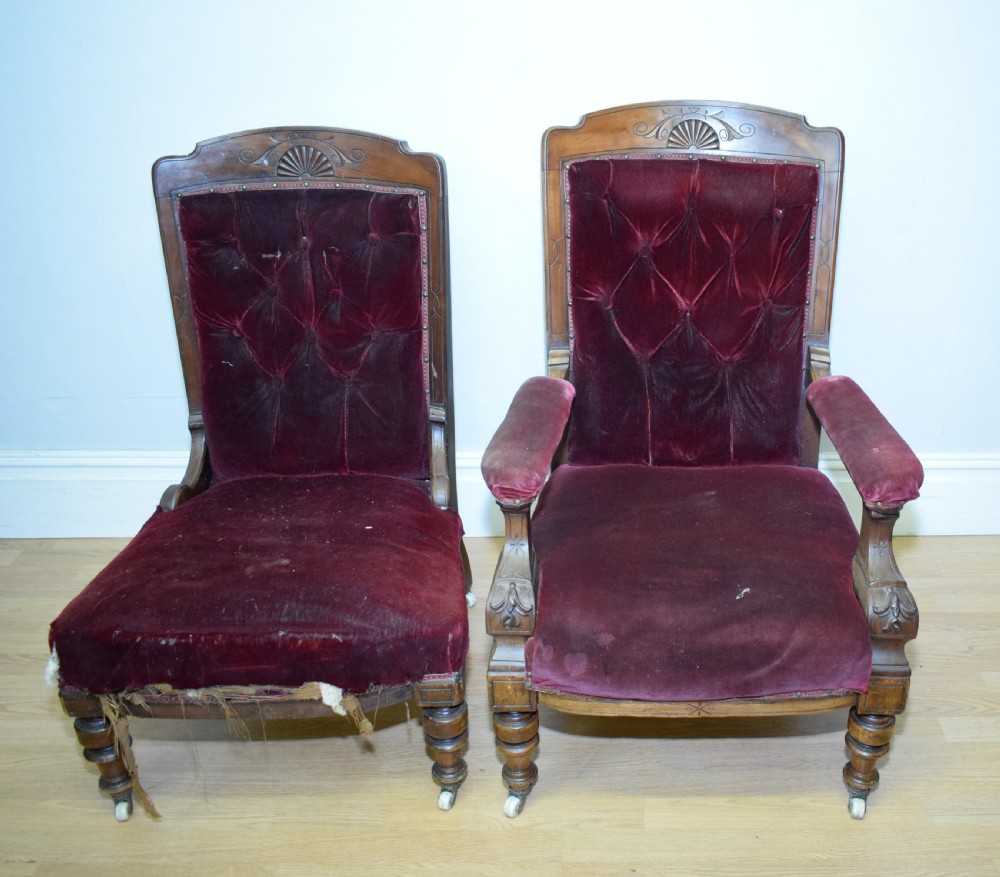 Antique Victorian Lady's & Gent's Chairs View XI