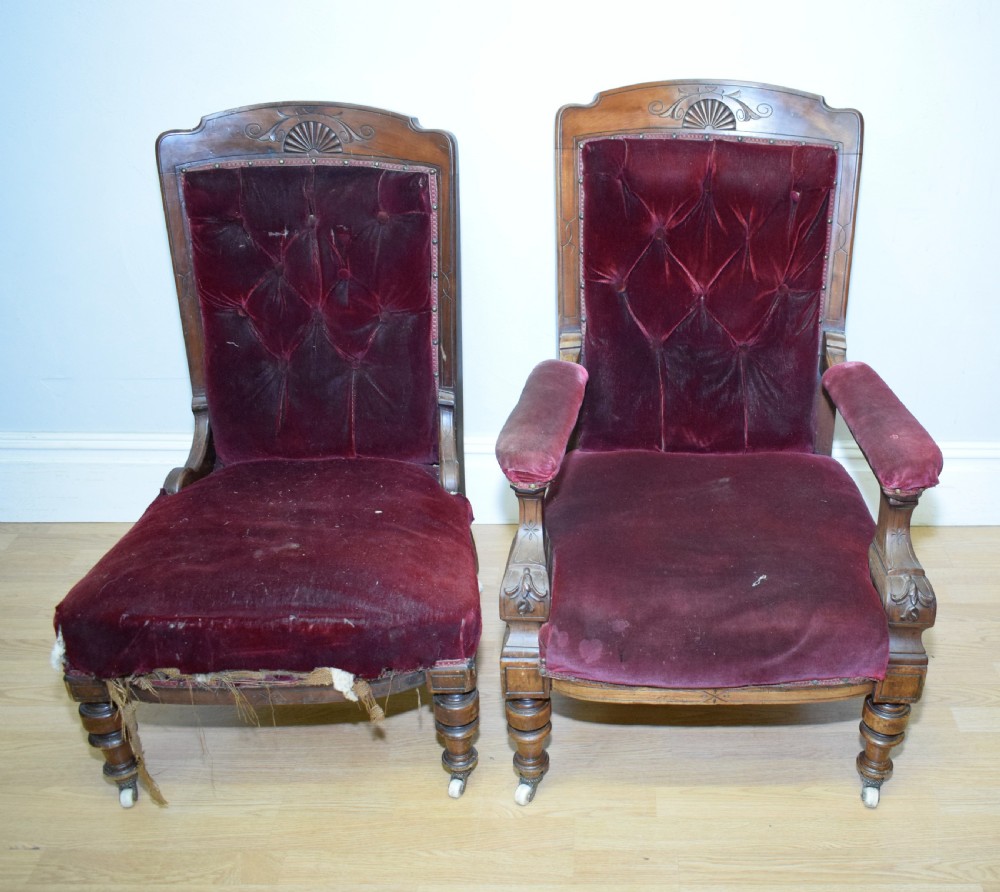 Antique Victorian Lady's & Gent's Chairs View XII