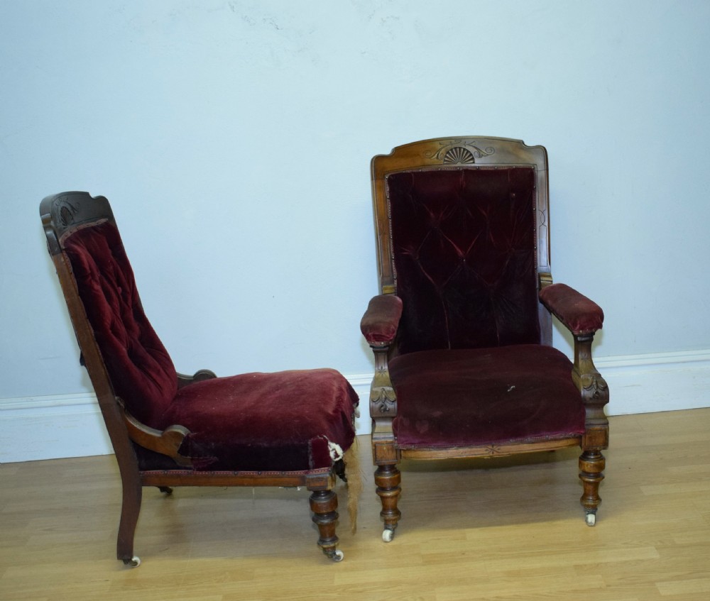 Antique Victorian Lady's & Gent's Chairs View XIII