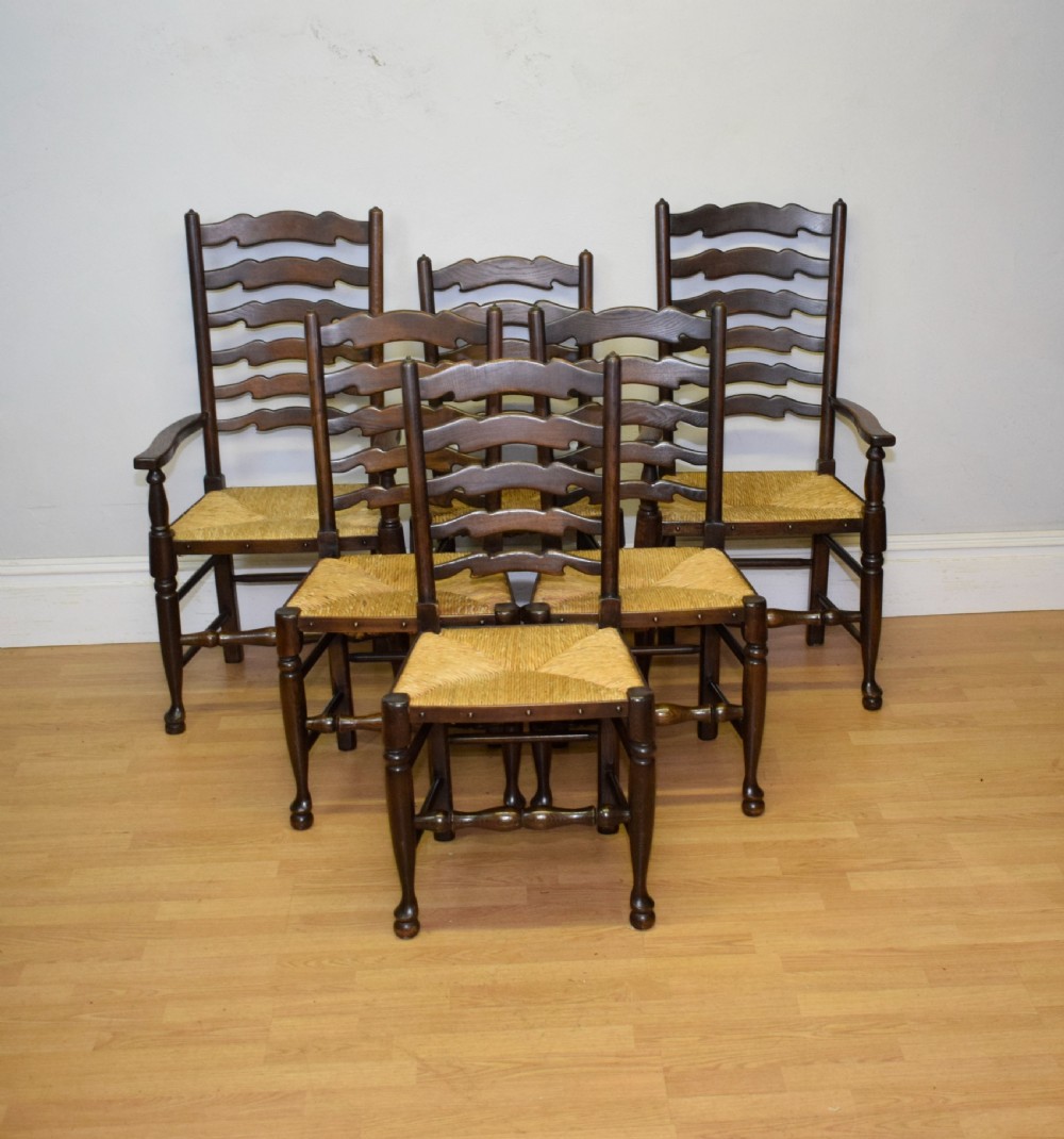  6 Oak Ladder Back Dining Chairs