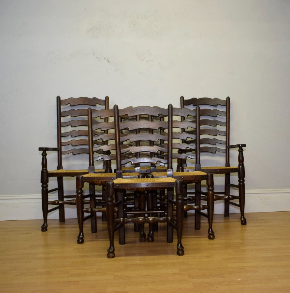  6 Oak Ladder Back Dining Chairs View II