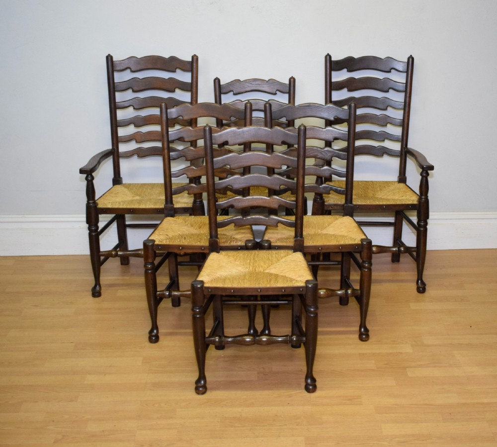  6 Oak Ladder Back Dining Chairs View III