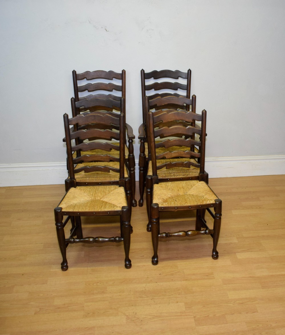  6 Oak Ladder Back Dining Chairs View IX