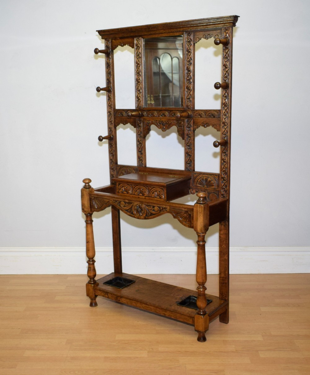 Antique Victorian Carved Oak Hall Stand View XII