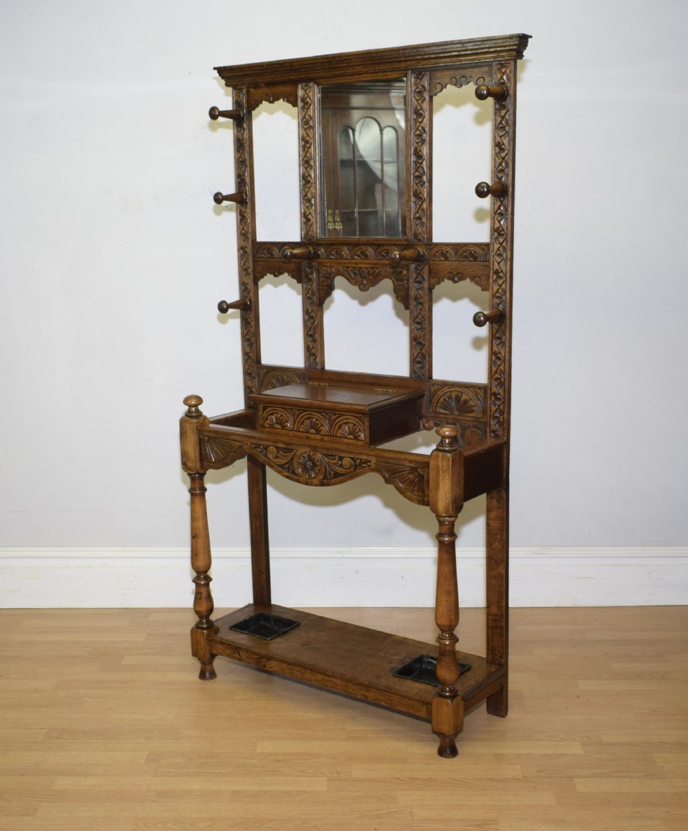 Antique Victorian Carved Oak Hall Stand