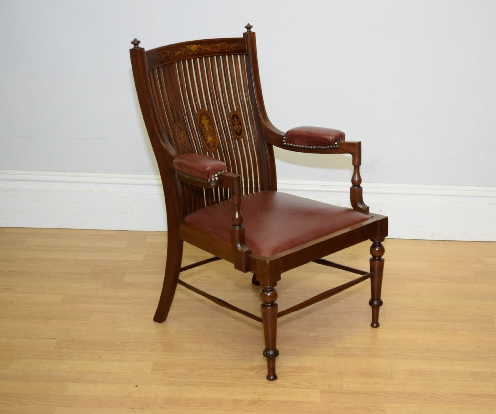  Edwardian Inlaid Library Armchair