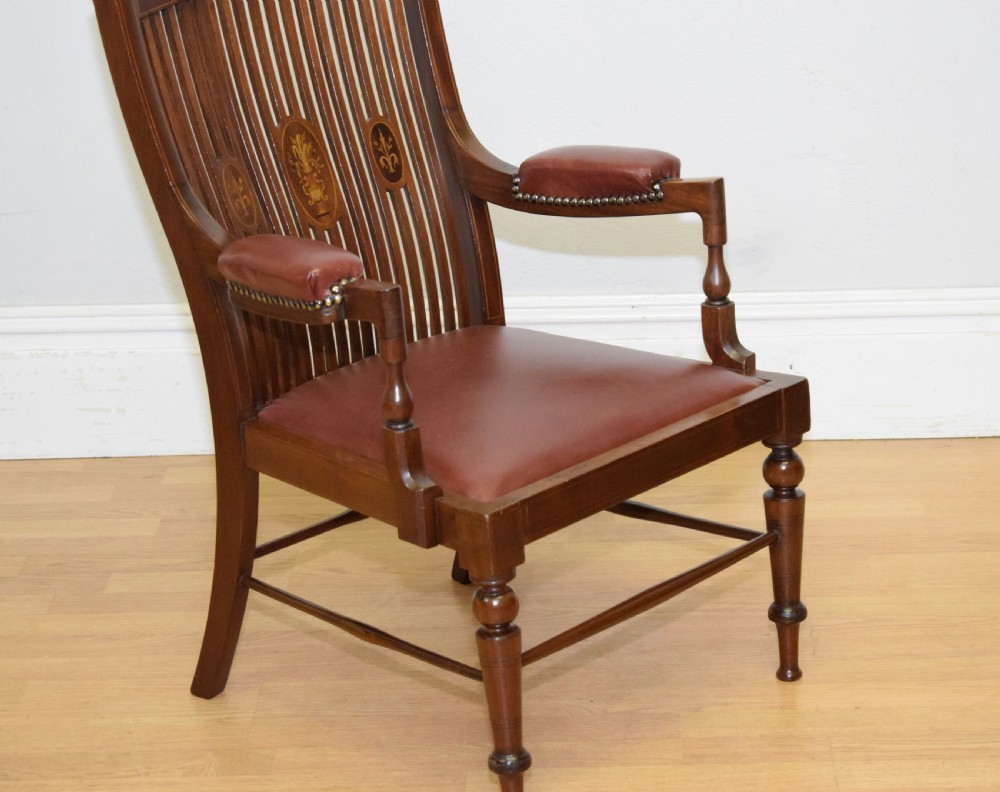  Edwardian Inlaid Library Armchair View V