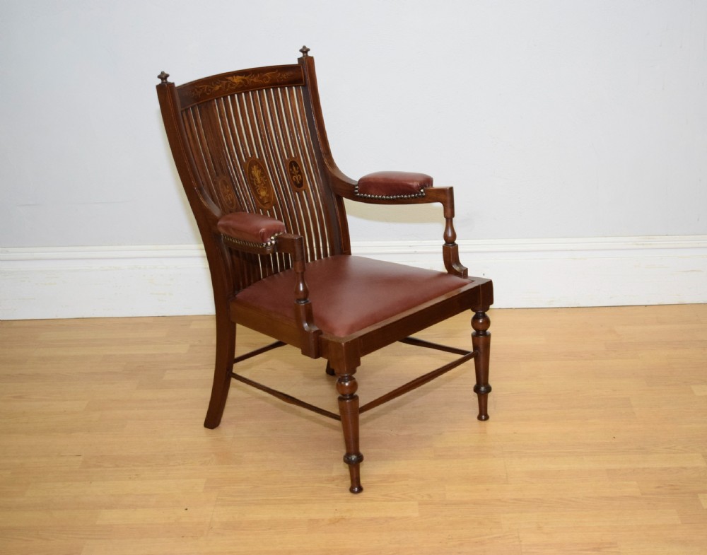  Edwardian Inlaid Library Armchair View VI