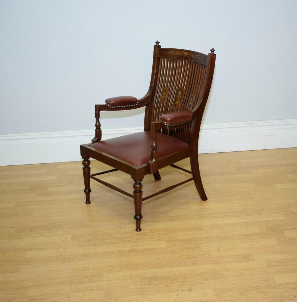  Edwardian Inlaid Library Armchair View VIII