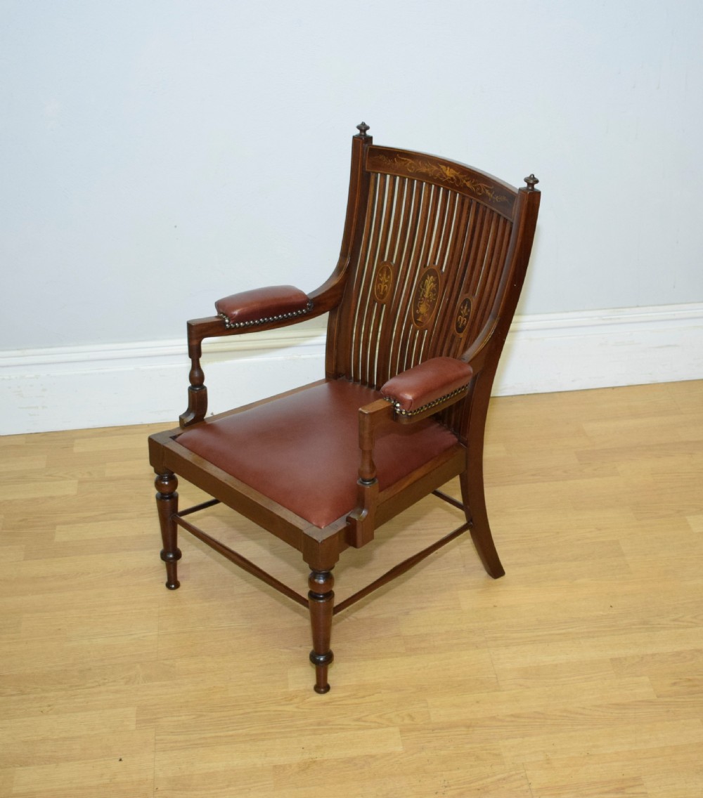  Edwardian Inlaid Library Armchair View IX