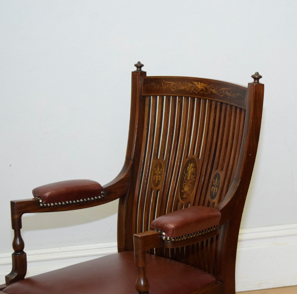  Edwardian Inlaid Library Armchair View XII