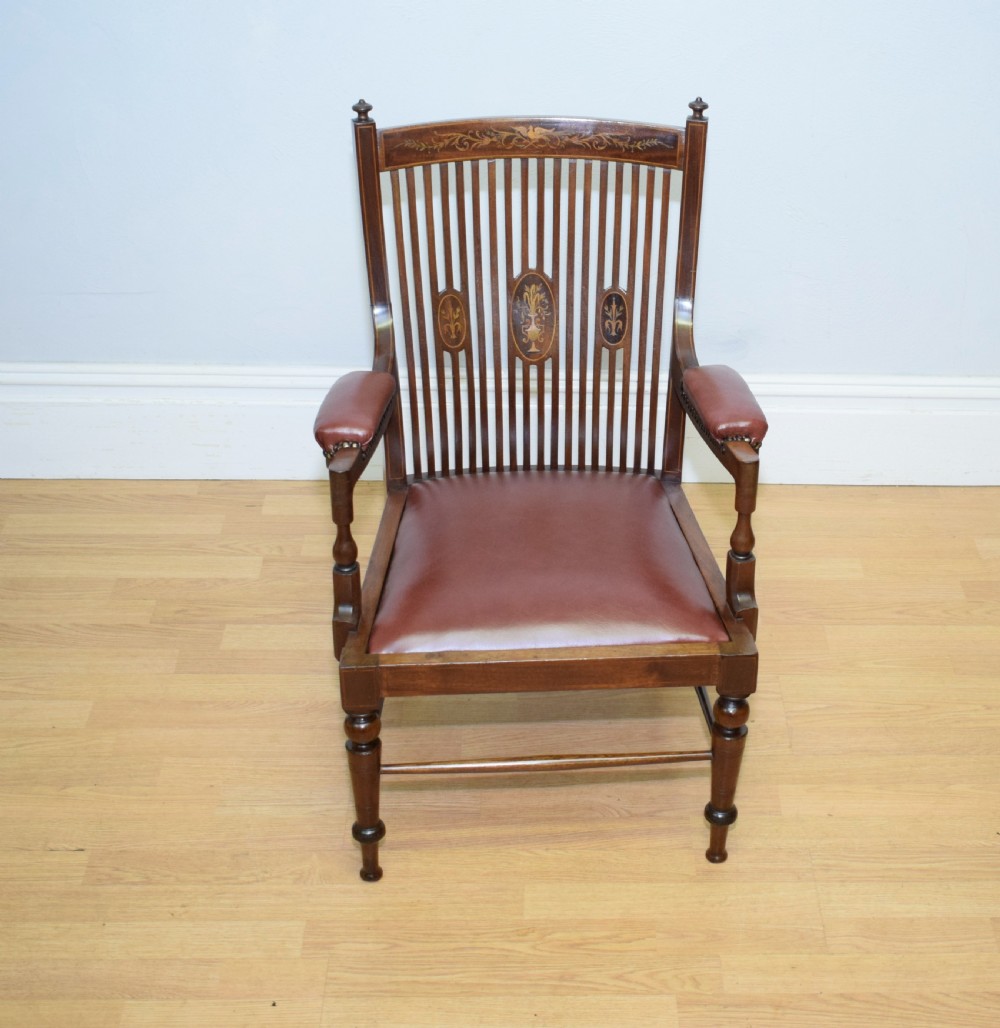  Edwardian Inlaid Library Armchair View XIX
