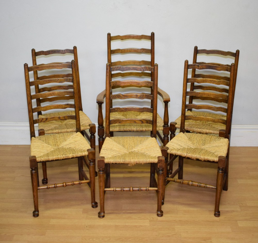 6 Oak Ladder Back Dining Chairs