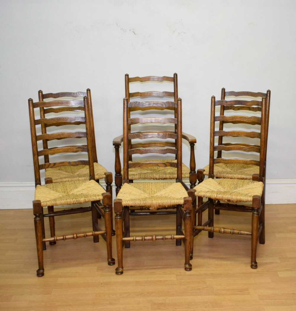 6 Oak Ladder Back Dining Chairs View II