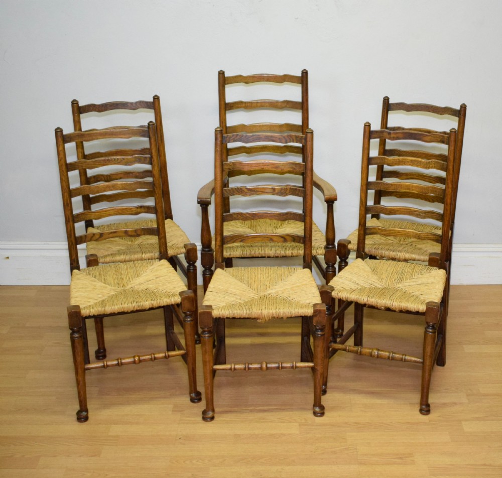 6 Oak Ladder Back Dining Chairs View III