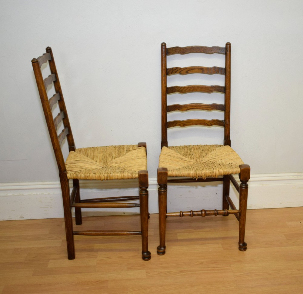 6 Oak Ladder Back Dining Chairs View X