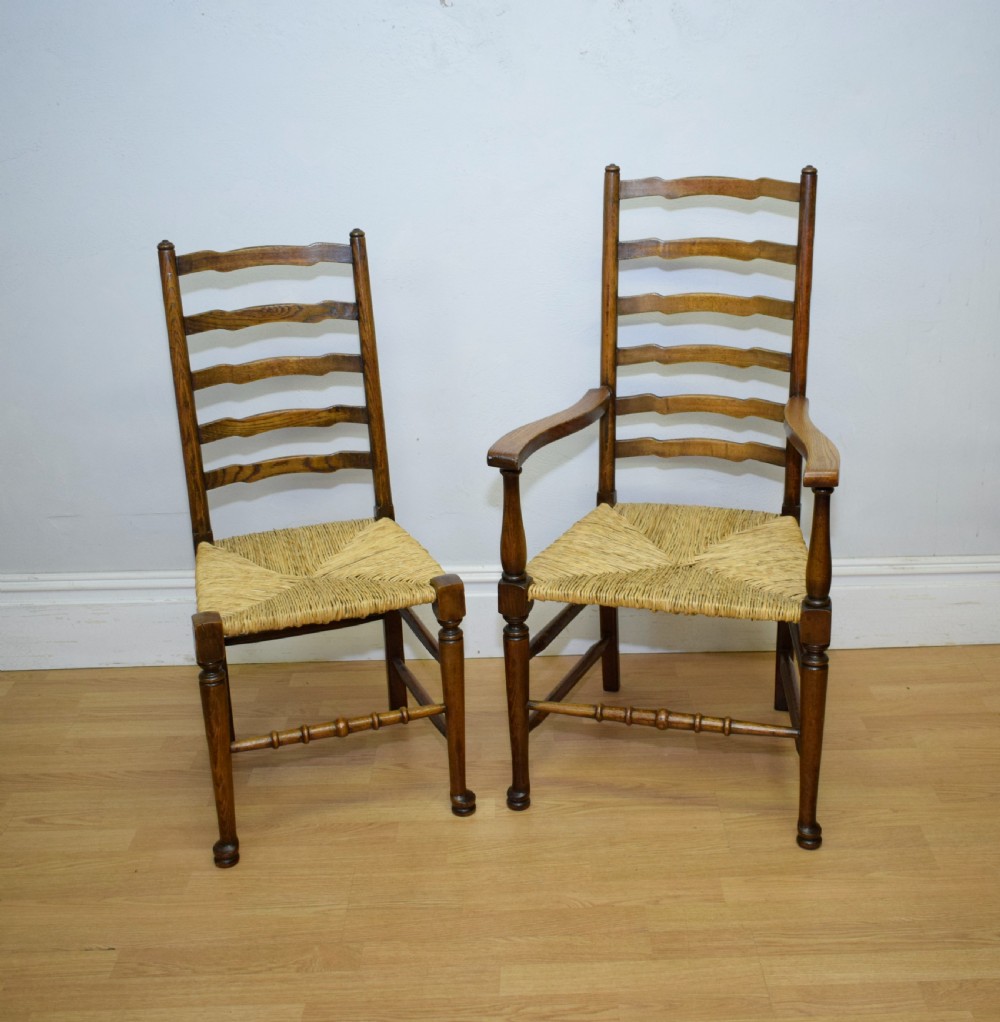 6 Oak Ladder Back Dining Chairs View XII