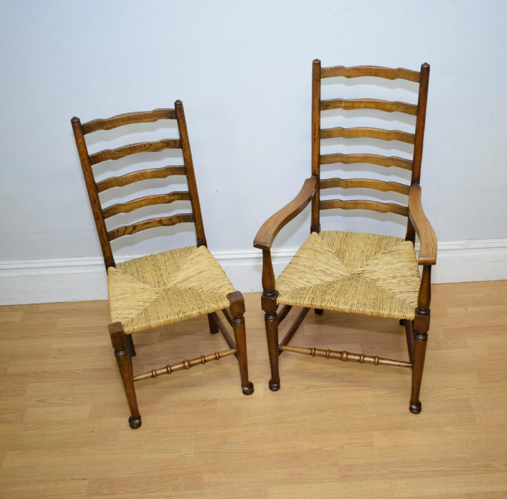 6 Oak Ladder Back Dining Chairs View XIV