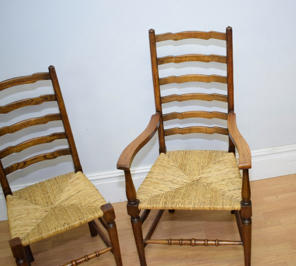 6 Oak Ladder Back Dining Chairs View XV