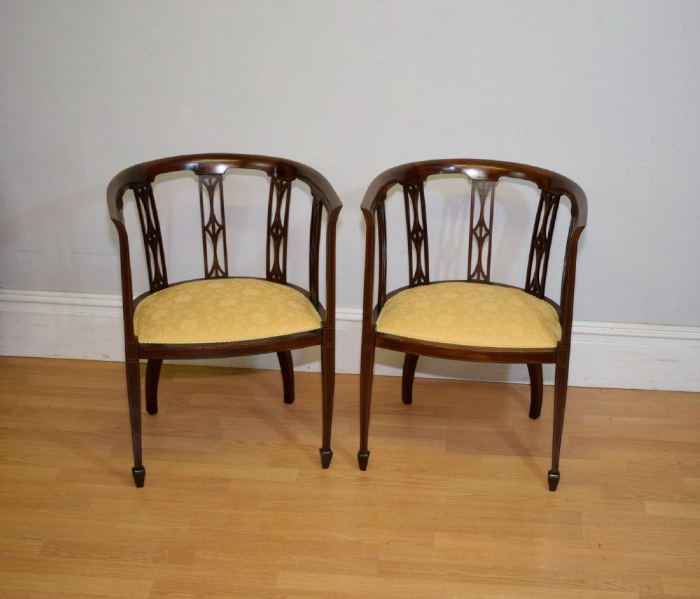 Pair of Edwardian Inlaid Tub Chairs
