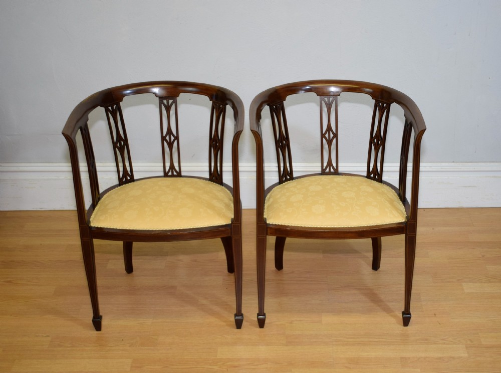 Pair of Edwardian Inlaid Tub Chairs View II