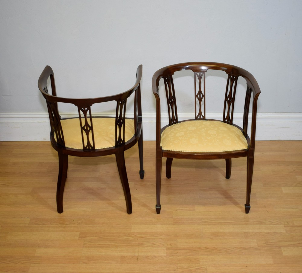 Pair of Edwardian Inlaid Tub Chairs View VI