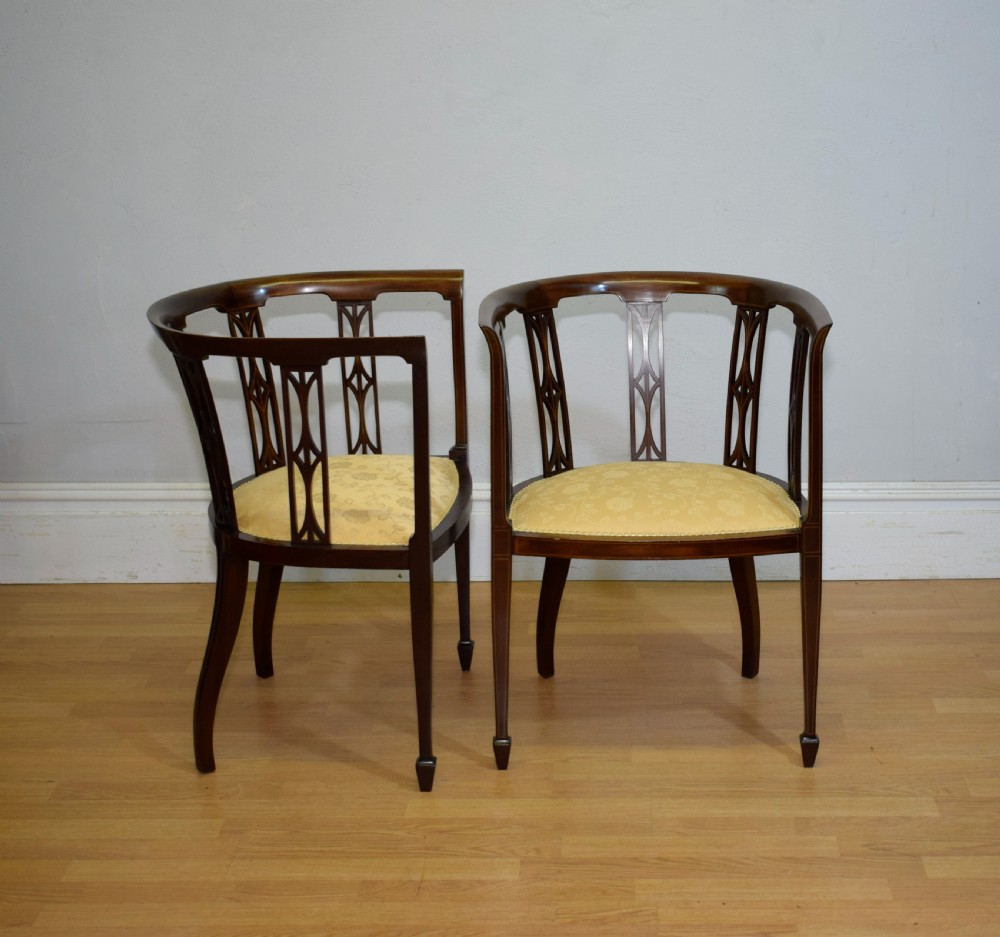 Pair of Edwardian Inlaid Tub Chairs View VII