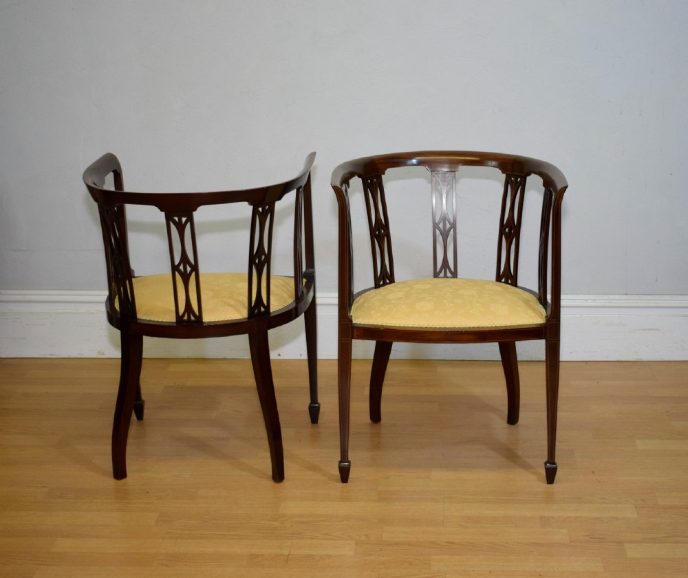 Pair of Edwardian Inlaid Tub Chairs View VIII