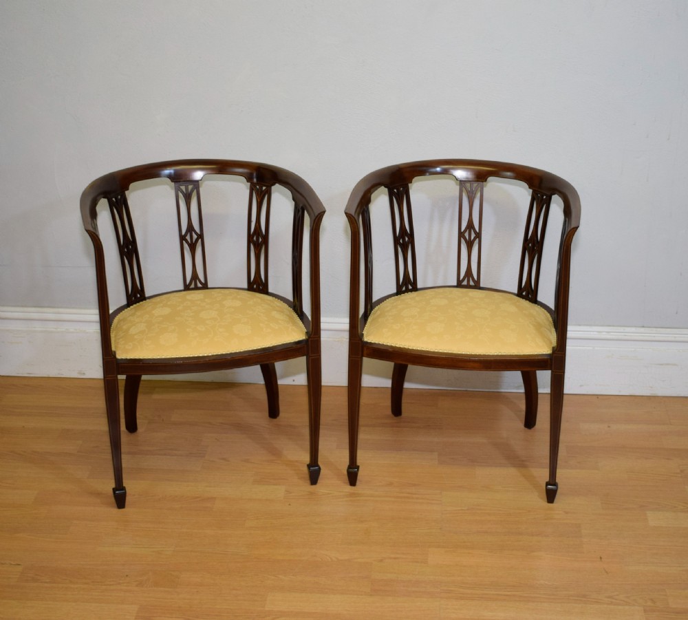 Pair of Edwardian Inlaid Tub Chairs View IX