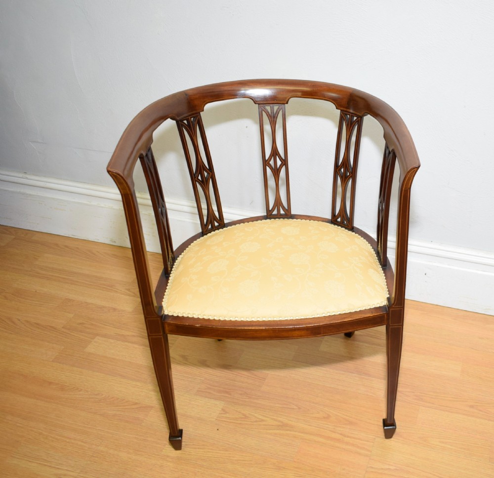 Pair of Edwardian Inlaid Tub Chairs View X