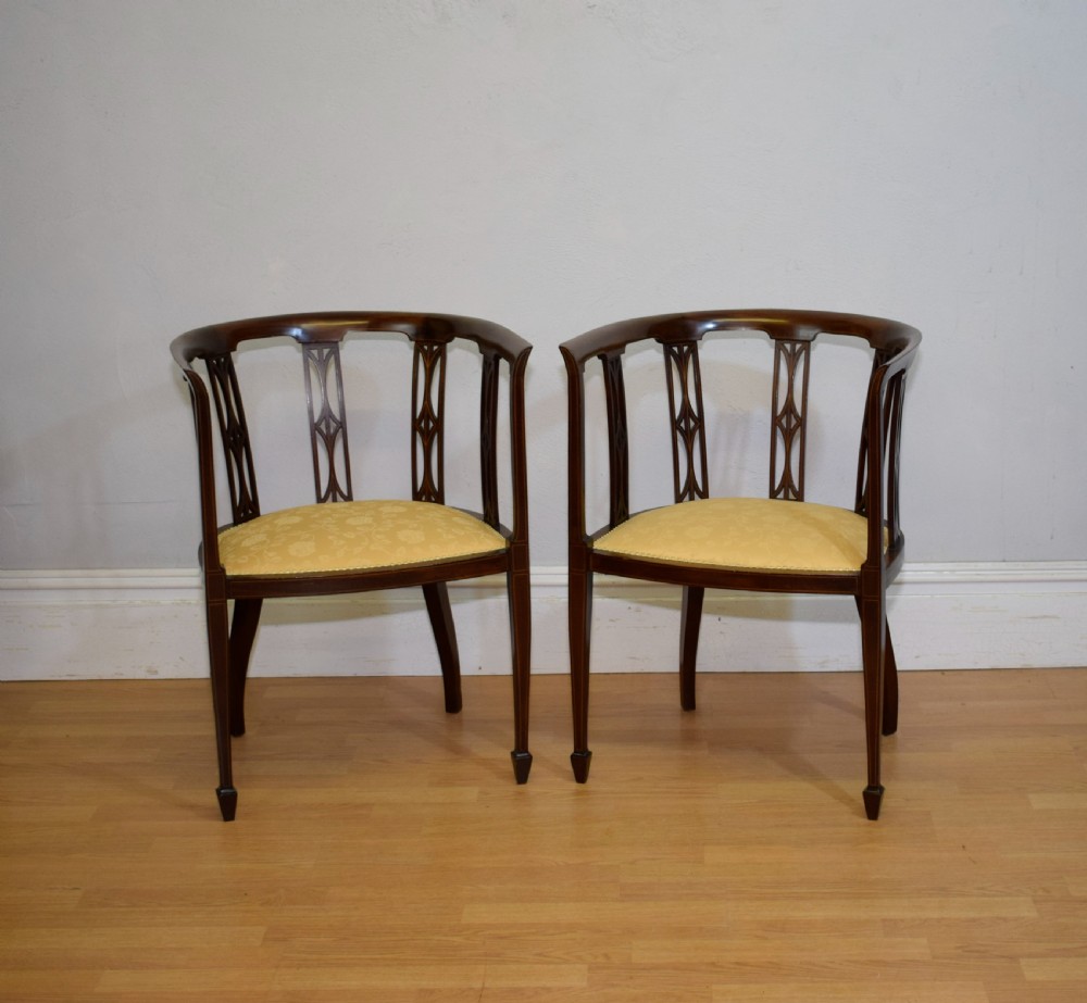 Pair of Edwardian Inlaid Tub Chairs View XI