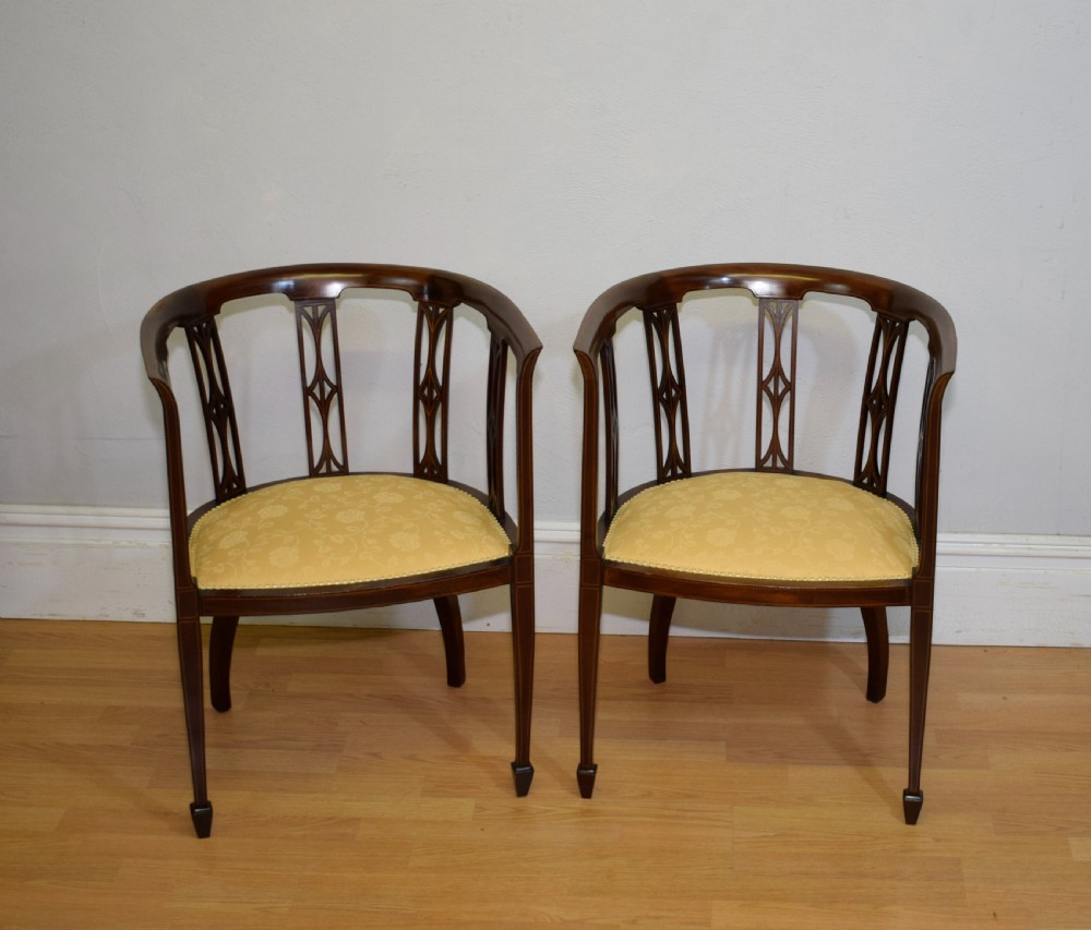 Pair of Edwardian Inlaid Tub Chairs View XII