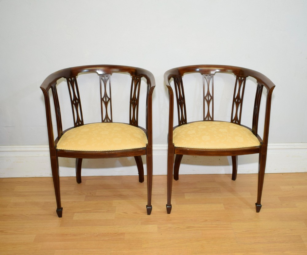Pair of Edwardian Inlaid Tub Chairs View XIV