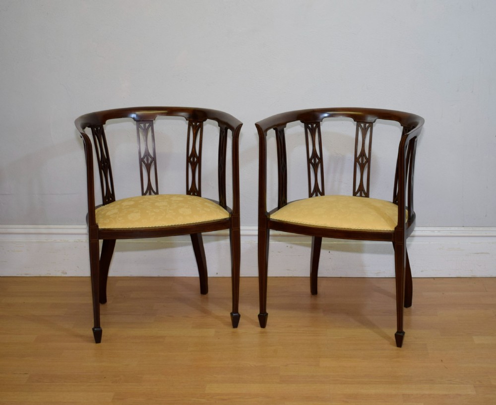 Pair of Edwardian Inlaid Tub Chairs View XV
