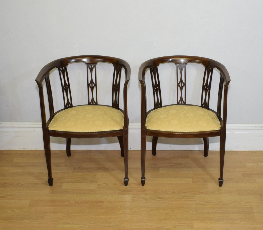 Pair of Edwardian Inlaid Tub Chairs View XVIII