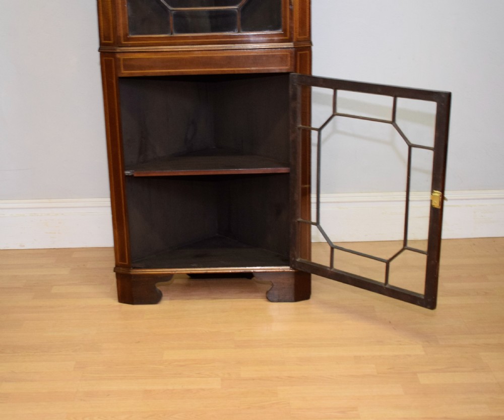 Antique Edwardian Inlaid Corner Display Cupboard View V