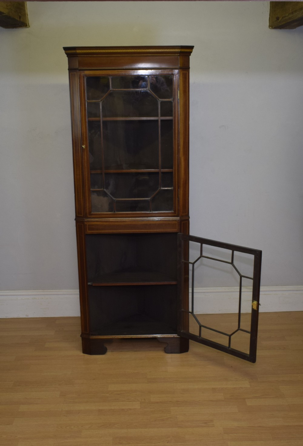 Antique Edwardian Inlaid Corner Display Cupboard View VII