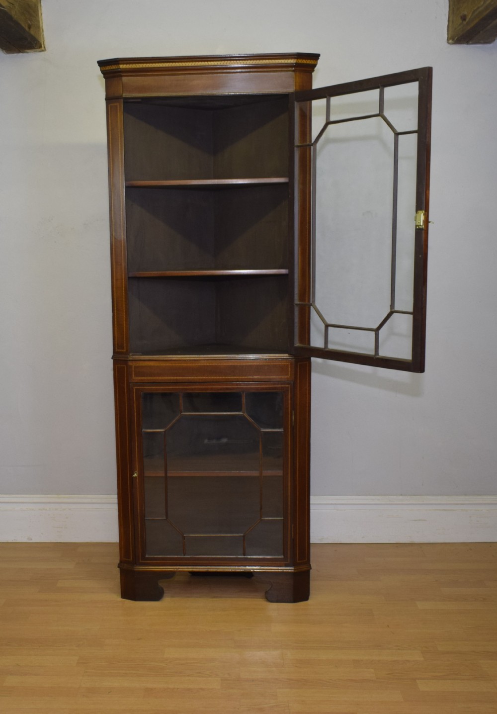 Antique Edwardian Inlaid Corner Display Cupboard View VIII