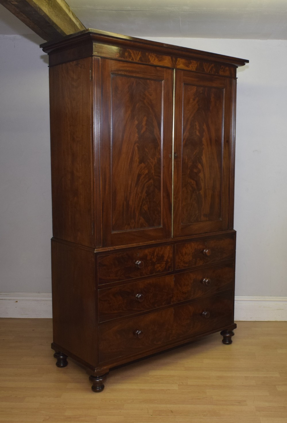Antique Victorian Linen Press in Flame Mahogany