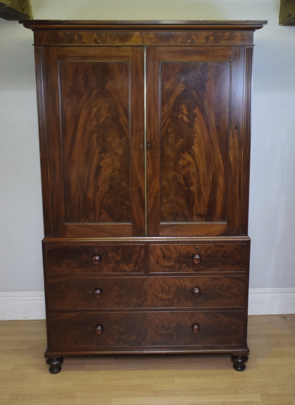 Antique Victorian Linen Press in Flame Mahogany View VII