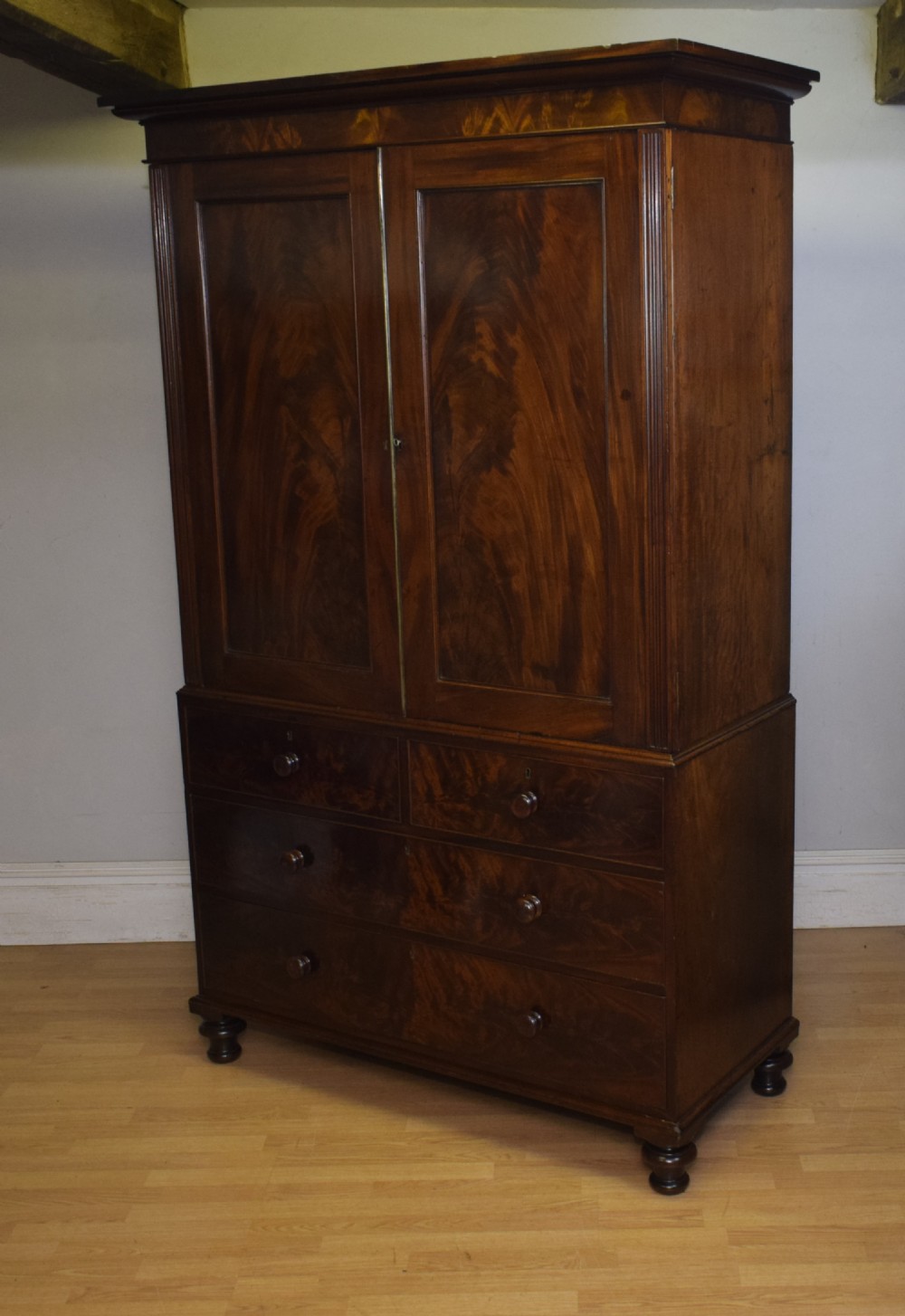 Antique Victorian Linen Press in Flame Mahogany View XI