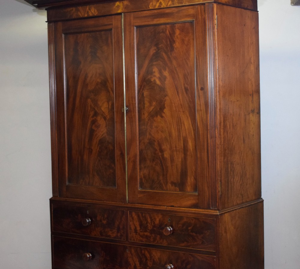 Antique Victorian Linen Press in Flame Mahogany View XII
