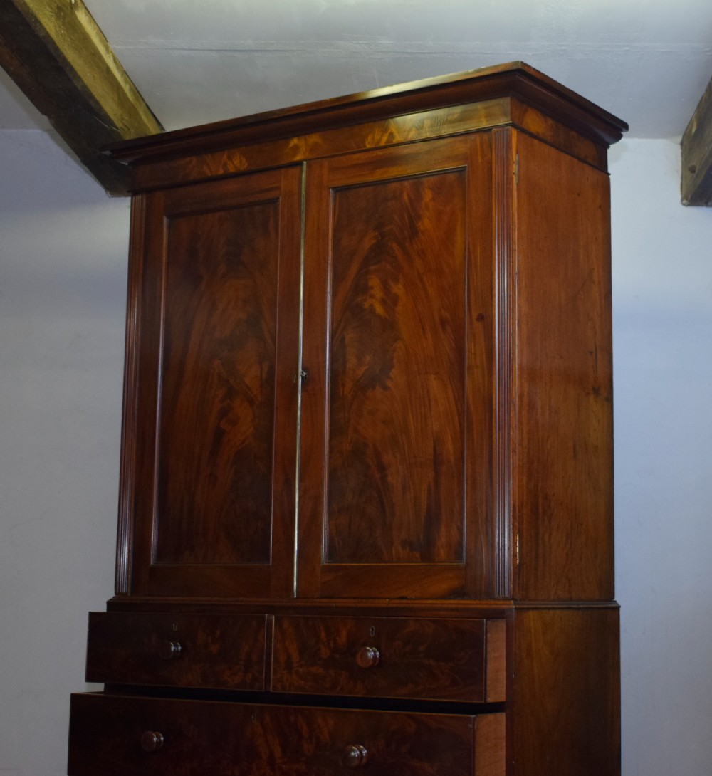 Antique Victorian Linen Press in Flame Mahogany View XV