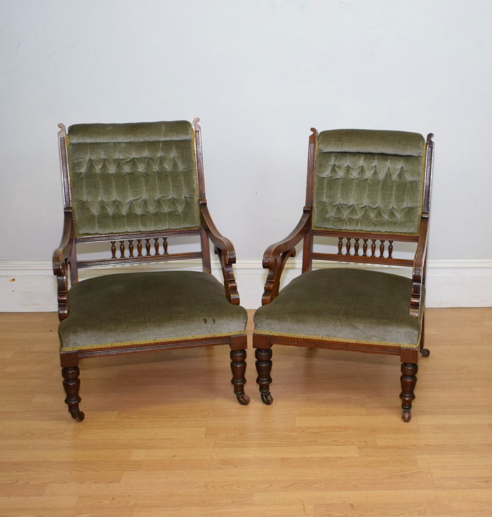 Victorian Walnut Ladies & Gents Armchairs View II