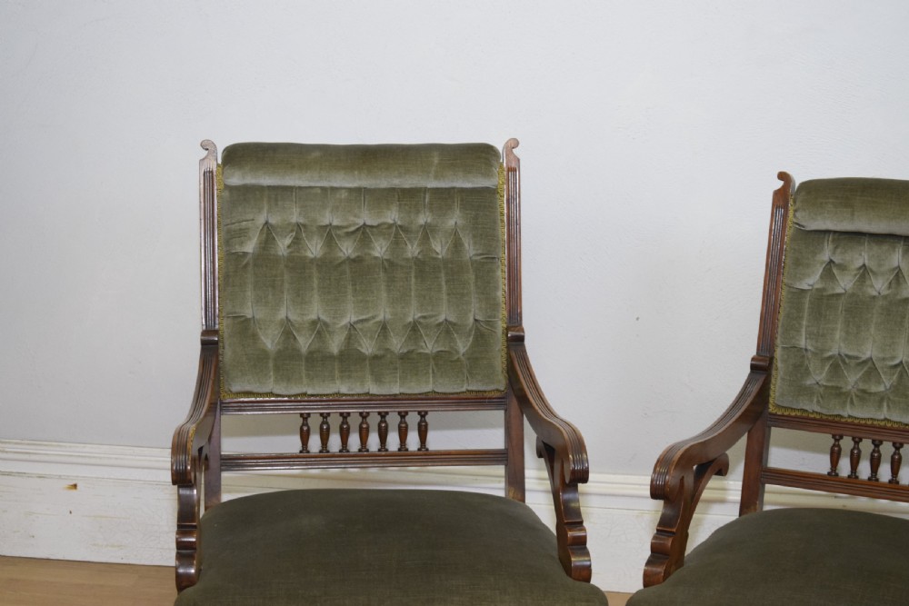 Victorian Walnut Ladies & Gents Armchairs View IV