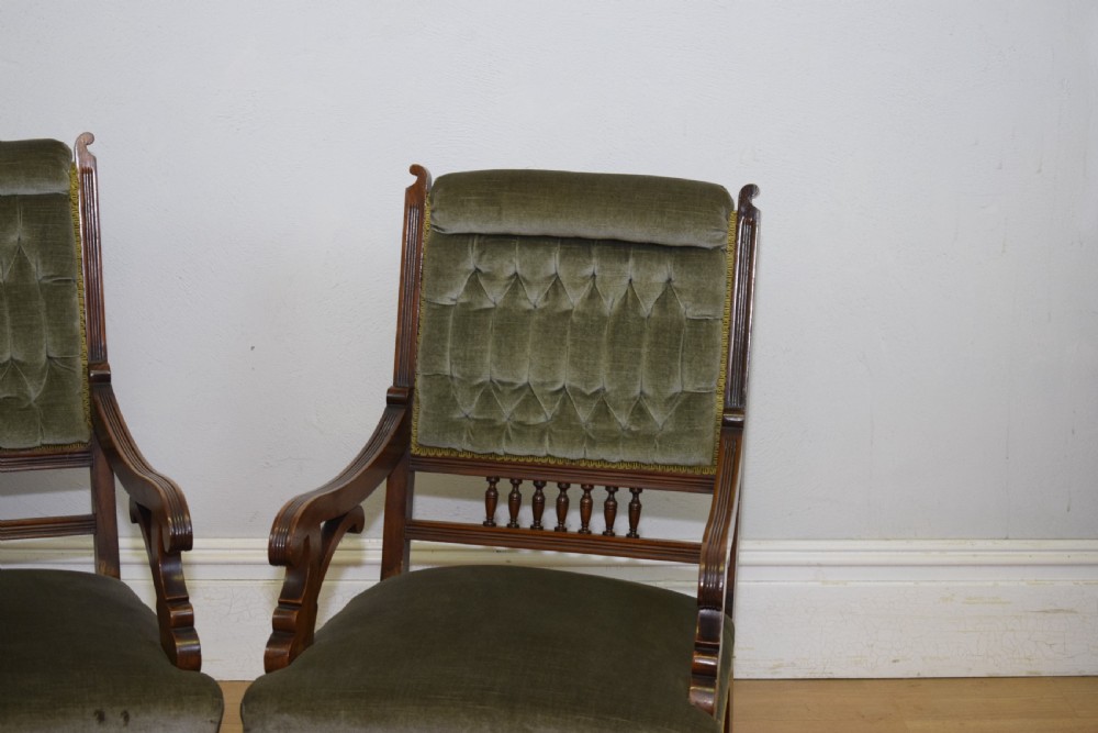 Victorian Walnut Ladies & Gents Armchairs View V