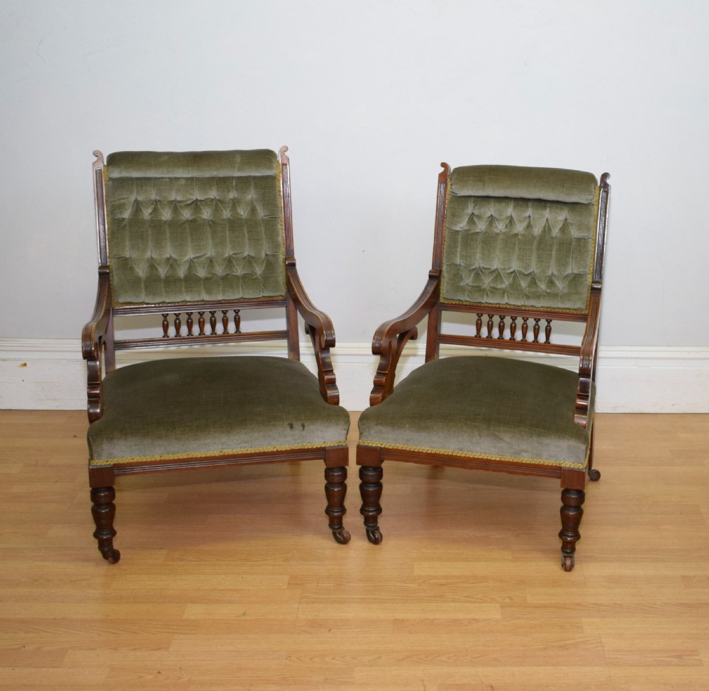 Victorian Walnut Ladies & Gents Armchairs View VI