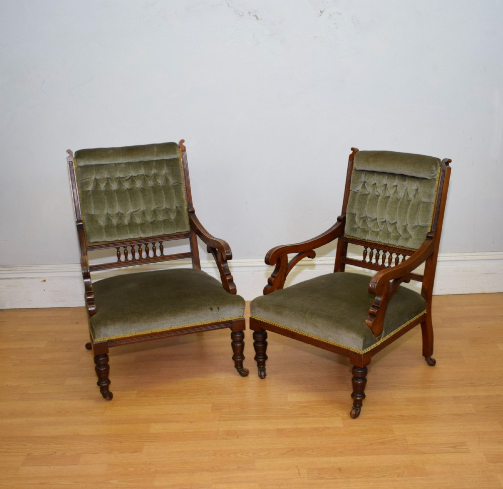 Victorian Walnut Ladies & Gents Armchairs View IX