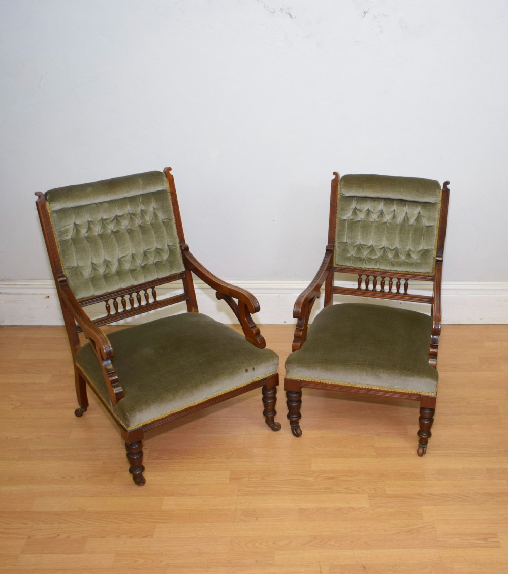 Victorian Walnut Ladies & Gents Armchairs View XIII